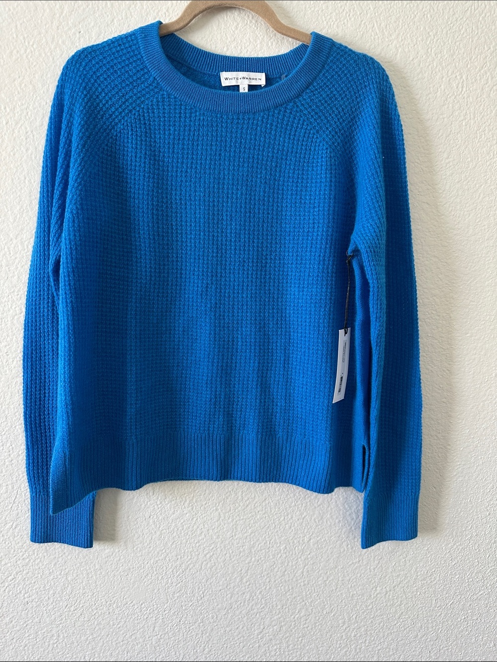 White + Warren Bright Blue Crewneck Waffle Sweater